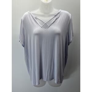 American Eagle Short Sleeve Blue Cross Neck Blouse Size XL